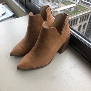 Caramel, tan boots, lightly worn